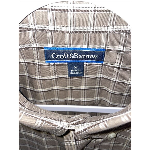 Croft & Barrow Dress Shirt Men’s Size Medium Tan Striped Button Up Long Sleeve - Picture 2 of 12